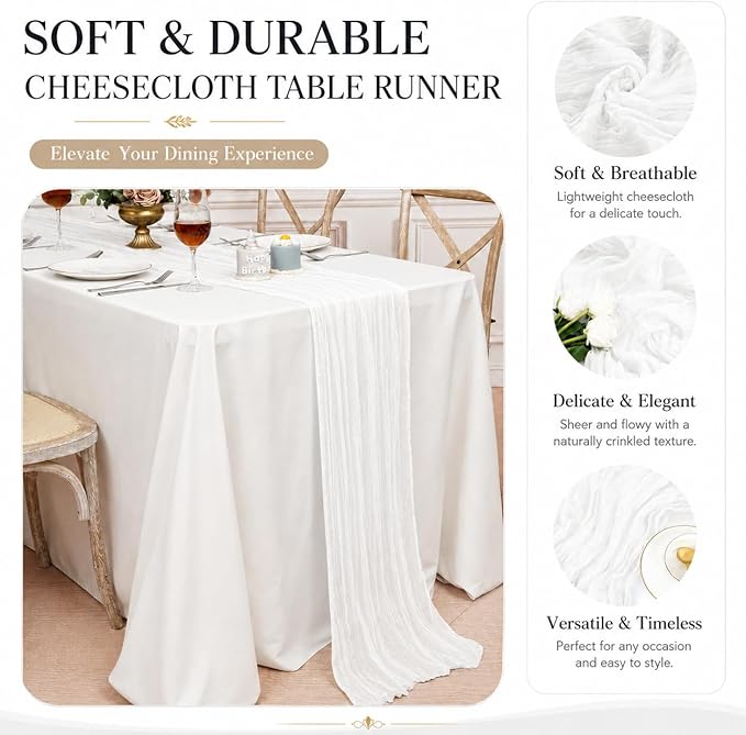 12 Pack White Cheesecloth Table Runner 17x108 Inch Boho Rustic Semi Sheer Gauze - Image 4