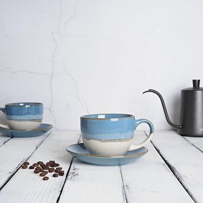 Bosmarlin Ceramic Cappuccino Cup and Saucer Set of 2, 10 Oz, Coffee Cups - Image 4