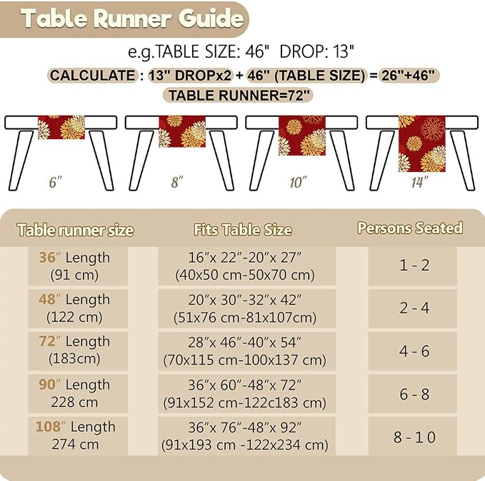 Red Yellow Table Runner Merry Christmas New Year Dahlia Pinnata Flower Beige - Image 5
