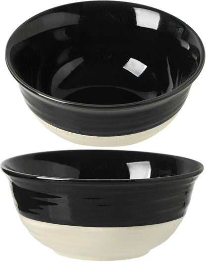 HASENSE Large Porcelain Serving Bowls Set of 2, 60 Oz 8.5 Inch Black & Beige by Hasense