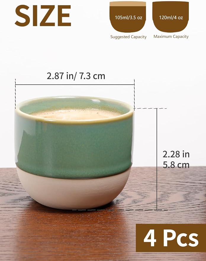 4oz Espresso Cups Set of 4, Cappuccino – Two-Tone Stackable Small Mugs - Image 2