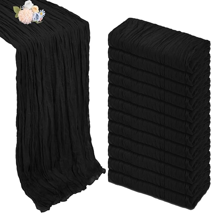 12 Pack Black Cheesecloth Table Runner 35 x 120 Inch | Boho Gauze Cheese Cloth by Pepmily