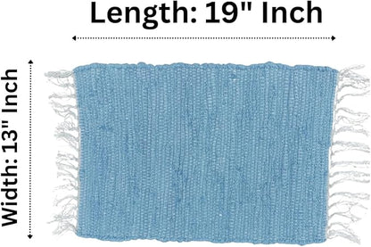 Perilla Home Placemat Set of 4 - Cotton Linen Blend Square Placemats - Farmhouse Rustic Woven Bohemian Machine Washable Table Mats with Tassels for Dining Table Decor (Sky Blue)