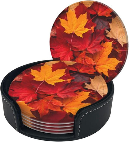 Autumn Fall Leaves Leather Coasters Set of 6 - Image 6