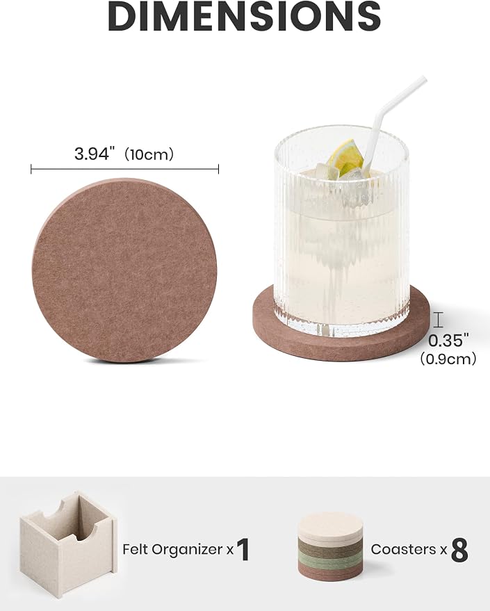 Fluxynara Felt Coasters with Holder, Boho | Round Felt Coasters, Heat-Resistant - Image 2