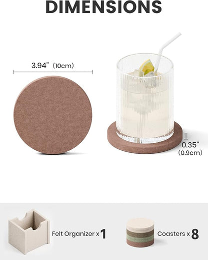 Fluxynara Felt Coasters with Holder, Boho | Round Felt Coasters, Heat-Resistant - Image 2