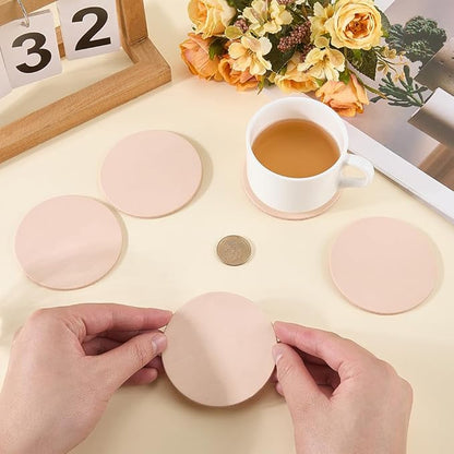 5PCS 3.23 Inch Round Vegetable Tan Genuine Leather Pad for Laser Engraving 3mm Thick Tooling Veg Circular Leather Pieces Sheet for Coasters Tooling Stamping Carving