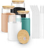 sungwoo Glass Cups with Lids and Straws, 4 Pack 16OZ Iced Coffee Cups with by sungwoo