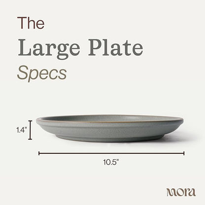 MORA Large Plates Set of 4, 10.5 inch Ceramic Pottery Dinner Plates - Microwave, Oven and Dishwasher Safe - Peppercorn