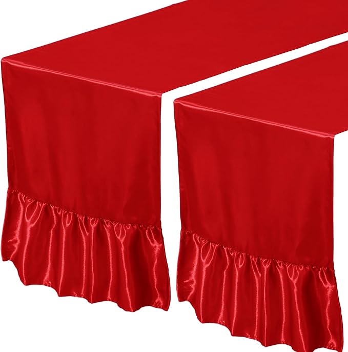 2 Pack Red Satin Table Runner 12 x 72 Inch | Ruffle Design, Luxurious Dining - Image 7