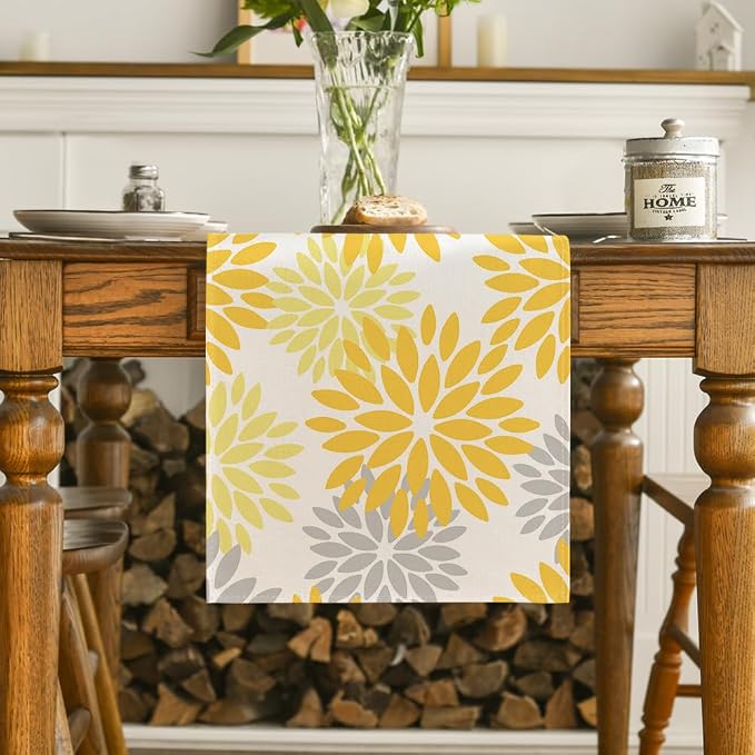 Artoid Mode Yellow Dahlia Floral Pinnata Summer Table Runner, Seasonal Spring - Image 2