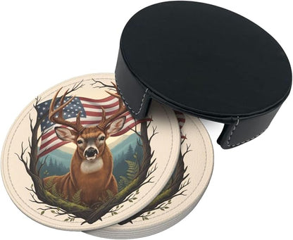 Rustic Patriotic Deer Antler Art Leather Coasters Set of 6 - Image 3