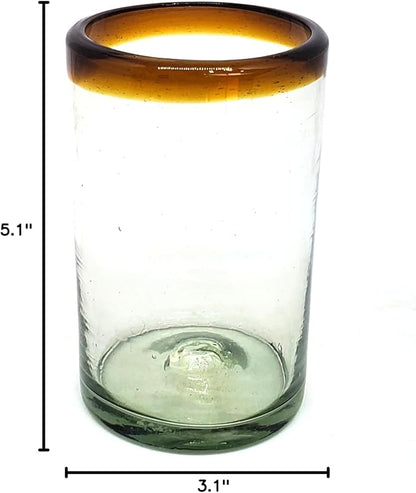Amber Rim 14 oz Drinking Glasses (set of 6), Recycled Glass, Lead-free, Toxin-Free (Drinking)
