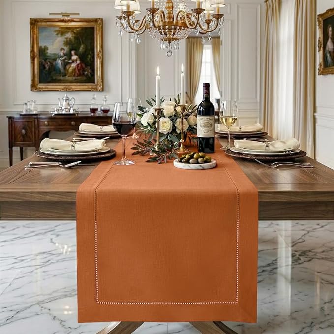 Signature Linen™ by D'Moksha Rust Table Runner 90 Inches Long, 100% Pure Linen by DMokshaHomes