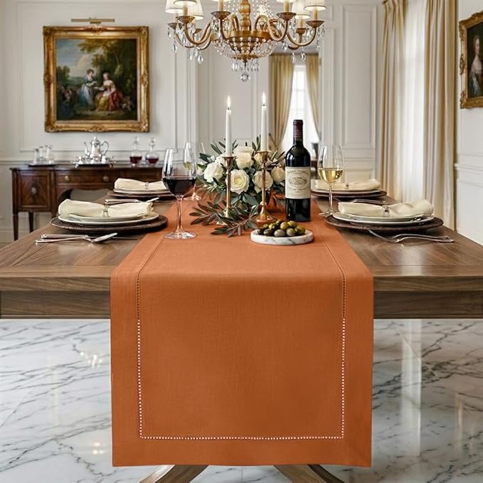 Signature Linen™ by D'Moksha Rust Table Runner 108 Inches Long, 100% Pure Linen by DMokshaHomes