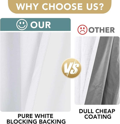 H.VERSAILTEX 100% Blackout Curtains for Bedroom Thermal Insulated Linen Textured Curtains Heat and Full Light Blocking Drapes Living Room Curtains 2 Panel Sets, 52x72 - Inch, Pure White