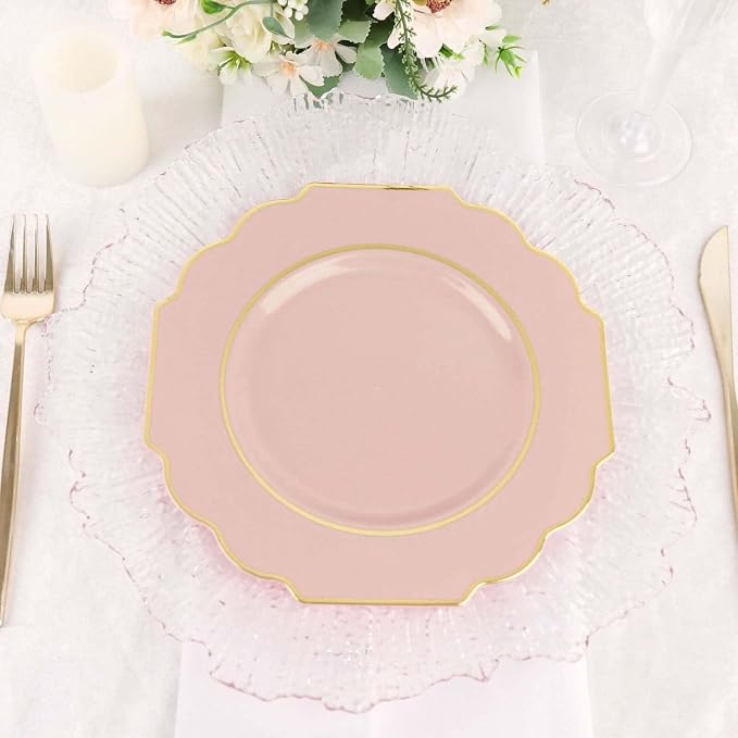 Blush Hard Plastic Dessert Plates, 50 Pack 8" Disposable Round Baroque Plates - Image 8