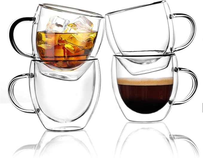 KitchenTour Insulated Coffee Mug 6 oz- Double Wall Glass Coffee Cup by KKitchenTour