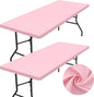 homing 2 Pack Rectangle Table Cloth, Elastic Fitted Fabric Tablecloth Fits for 8 Foot Folding Tables, Washable Table Cover for Picnic, Camping, Indoor & Valentine's Day (Pink, 30" x 96")