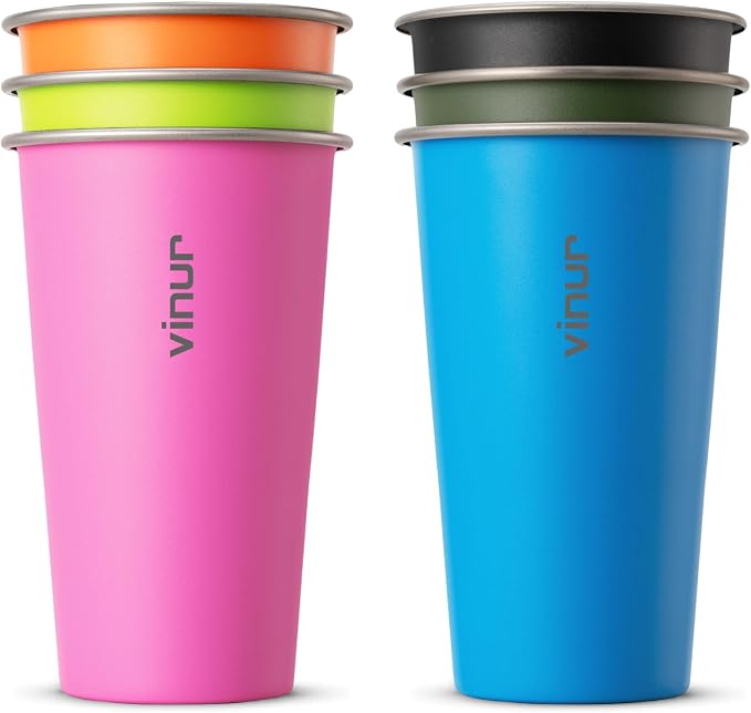 VINUR Stainless Steel Cups-20 oz Stackable Metal Drinking Glasses 6 Pcs | 20 oz by Vinur