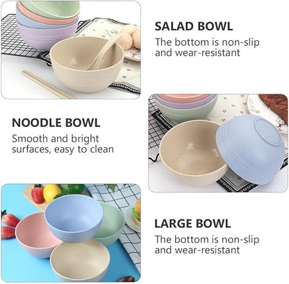 4 Pcs Large Capacity Wheat Straw Salad Mixing Bowls Food Serving Bowls for Fruit Noodles and Salads Lightweight Smooth Finish Heat-resistant and Easy to Clean Random Color