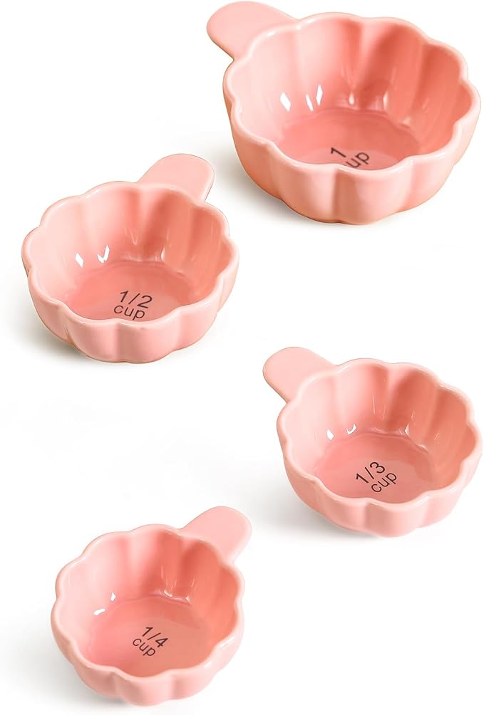 Pumpkin Ceramic Measuring Cups, 4-Piece Set, ⅓ & ¼ Cup Sizes, Baking & Cooking by Yeexoxow