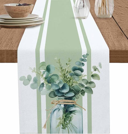 Sage Green Eucalyptus Leaves Table Runners 120 Inches Long, Farmhouse Stripe by Unknown