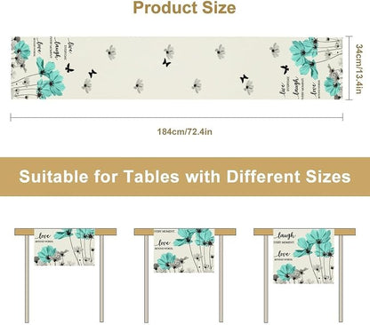Blue Daisy Table Runner, Boho Spring Floral Flower Butterfly Farmhouse Coffee - Image 5