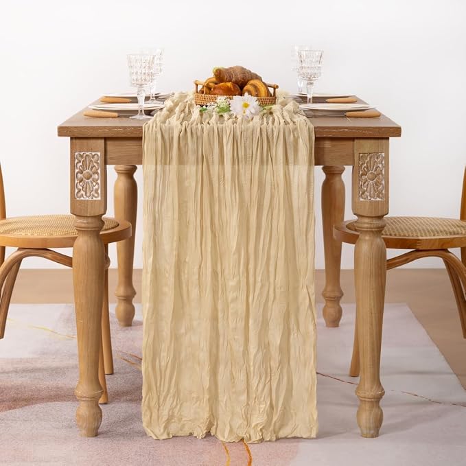 Champagne Cheesecloth Table Runner Farmhouse Sand Gauze Table Runner | - Image 5