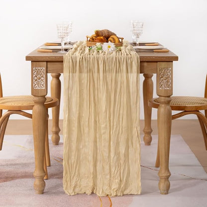 Champagne Cheesecloth Table Runner Farmhouse Sand Gauze Table Runner | - Image 5