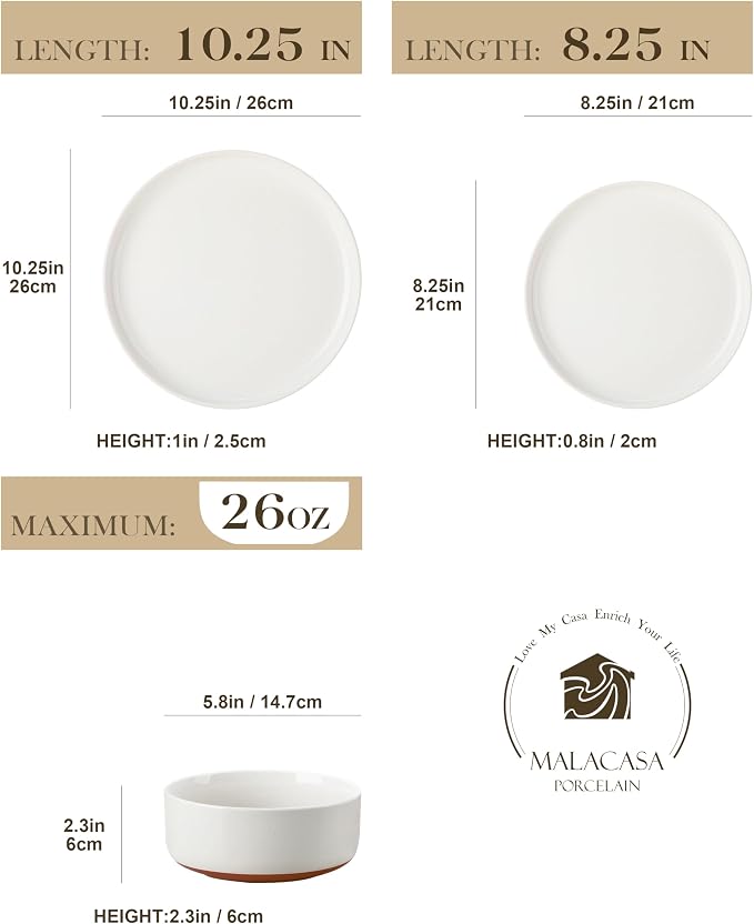 MALACASA Plates and Bowls Sets, 12 Pieces Modern Stoneware Dinnerware Set - Image 2