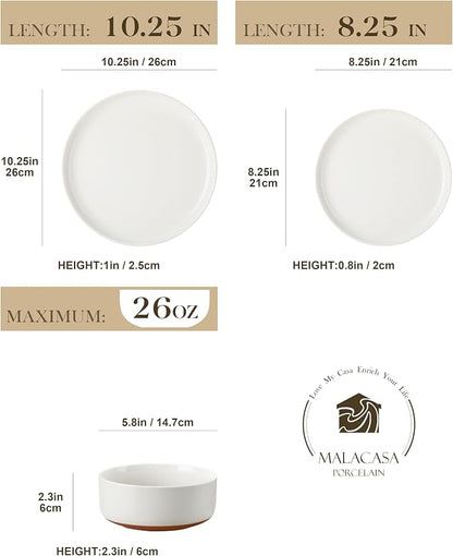 MALACASA Plates and Bowls Sets, 12 Pieces Modern Stoneware Dinnerware Set - Image 2