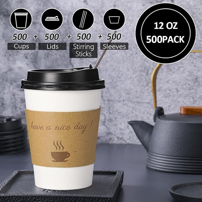 BYSNOW 500 pack 12 oz Bulk Disposable Coffee Cups - Image 4