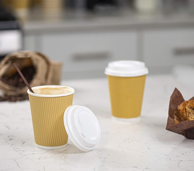 GUSTO [12 oz. - 500 Count Insulated Kraft Ripple Paper Hot Cups, Disposable - Image 3