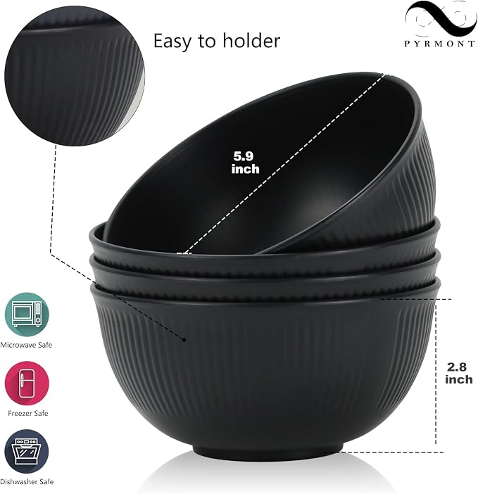 PYRMONT Unbreakable Cereal Bowl 26 OZ Alternative Plastic Bowls Reusable Wheat - Image 2