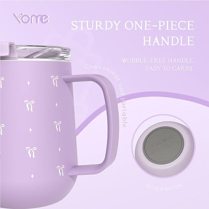 YOME 10oz Bow Light Purple Insulated Coffee Mug - Image 7