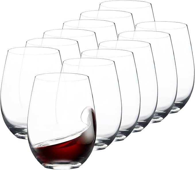 FAWLES Stemless Wine Glasses Set of 12, 15 Ounce Smooth Rim Standard Wine Glass by FAWLES