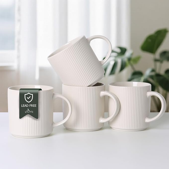 MONITO 16Oz Coffee Mugs Set of 4, Rustic Ceramic Coffee Cups Set by MONITO