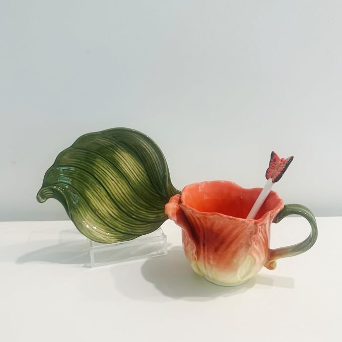 Ceramic Tea Cup and Saucer Set ，6OZ 3D Hand-Painted Flower Coffee Mug，Gift - Image 5