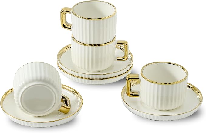 LETAOTAO Espresso Cups Set of 4, 3oz Espresso Cups and Saucers | Ceramic Coffee by LETAOTAO
