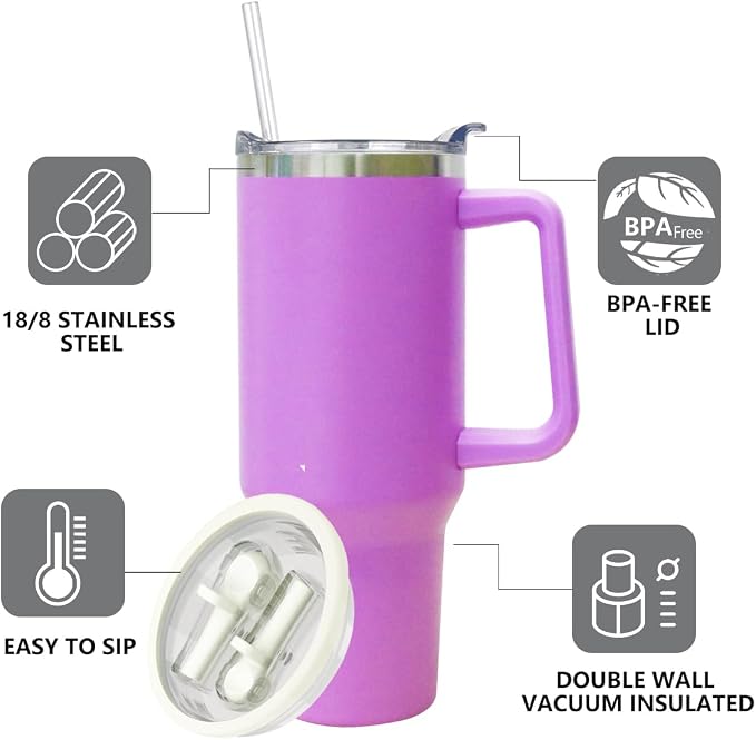 SYACOT 40 oz Tumbler with Handle and Straw Stainless Steel Insulated Tumbler - Image 4