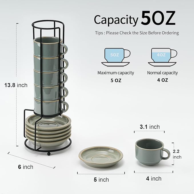 JIEMEI HOME Porcelain Stackable Espresso Cups - Image 5