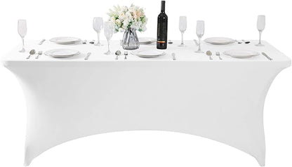 Fokitut 6 Pack Spandex Table Cover for 6FT Table Universal Fitted Stretch Tablecloth for Party, Banquet, Wedding and Events-White