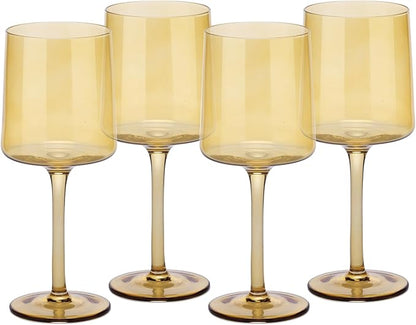 Navaris Amber Tinted Wine Glasses - Set of 4 - Coloured Wine Glasses with Stems - Stylish Design Glassware for Serving Wine, Cocktails, Dessert