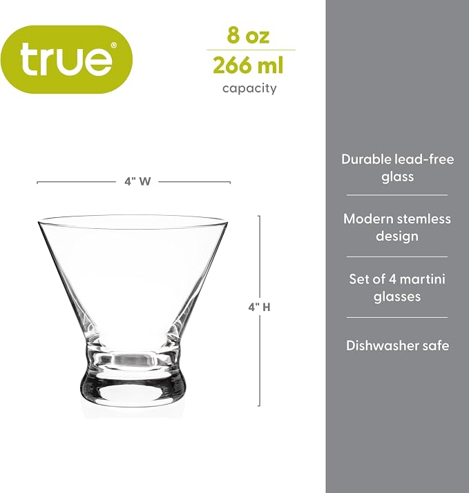 True Stemless Martini Glasses, 8 oz Modern Cocktail Glasses - Image 3
