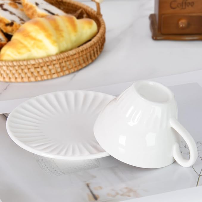 2 oz White Espresso Cups Set of 2, Ceramic Cappuccino Cups - Image 4