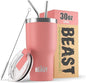 Beast 30 oz Tumbler Stainless Steel Vacuum Insulated Coffee Ice Cup Double Wall Travel Flask (Blossom Pink)