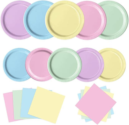 Oigco 60 PCS Pastel Paper Plates and Napkins, Pastel Party Decorations by Oigco