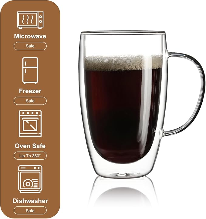 Aurzen 2 Pack Double Walled Glass Coffee Mugs - Image 5