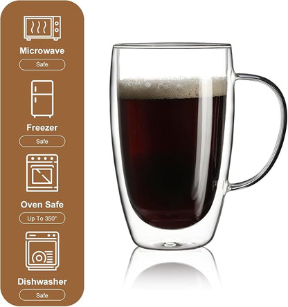 Aurzen 2 Pack Double Walled Glass Coffee Mugs - Image 5